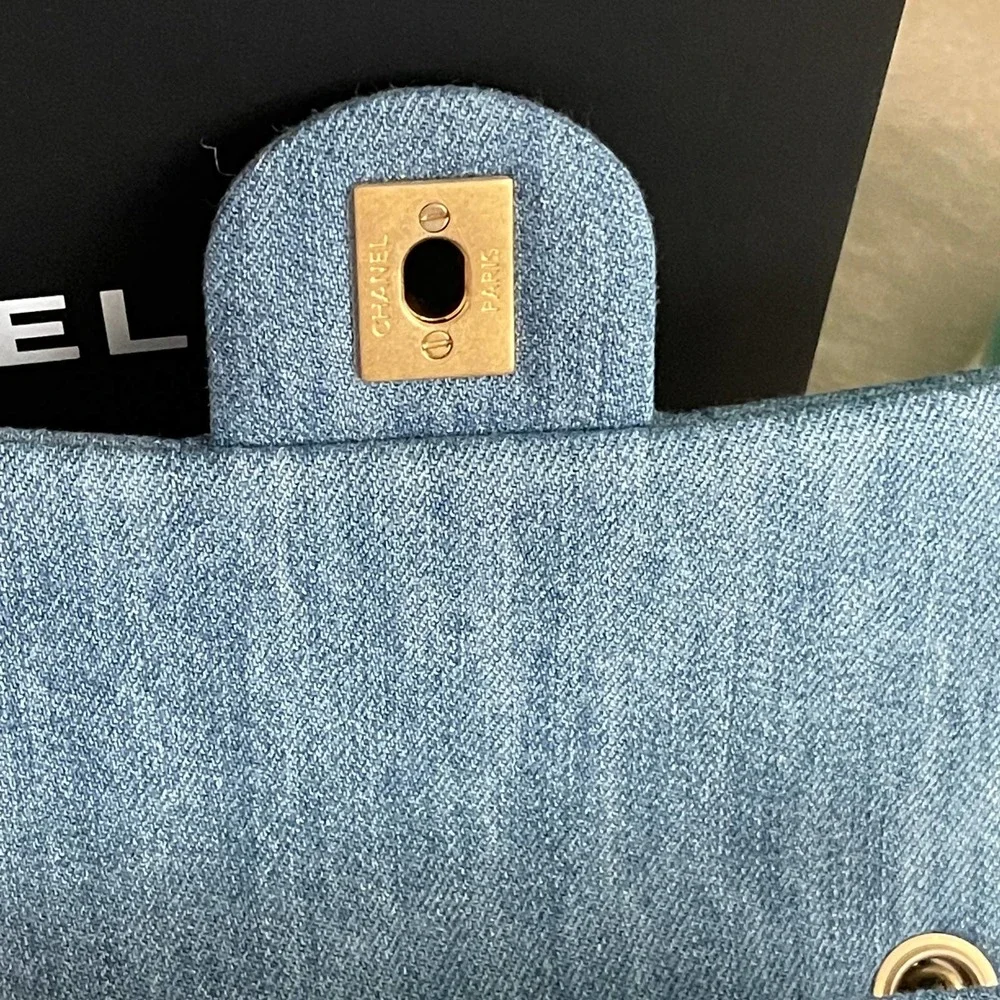 ❌SOLD❌NEW Chanel Denim Square Mini Pearl Crush Flap Bag 22C - Picture 7 of 14